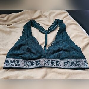 Victoria's Secret PINK Green Lightly Lined Lace Racer-Back Bralette. Size Large.